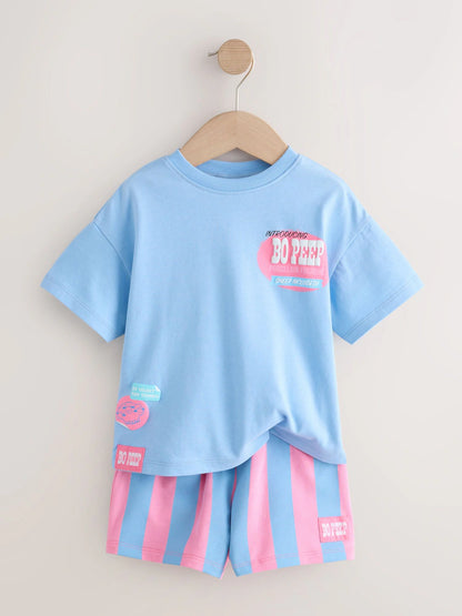 |Boy| Conjunto De Camiseta De Manga Curta e Shorts Toy Story Bo Peep (Azul/Rosa) (3 meses a 7 anos)