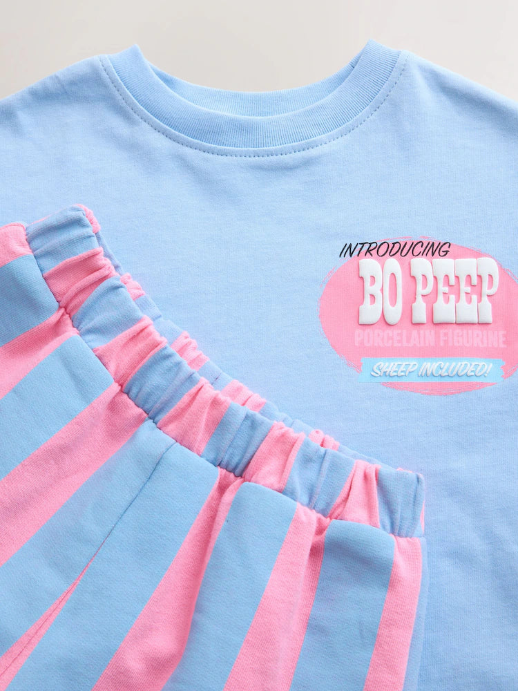 |Boy| Conjunto De Camiseta De Manga Curta e Shorts Toy Story Bo Peep (Azul/Rosa) (3 meses a 7 anos)