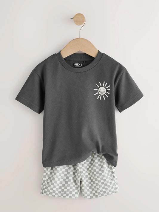|Boy| Conjunto De Camiseta De Manga Curta e Shorts Cinza-Chumbo (3 meses a 7 anos)