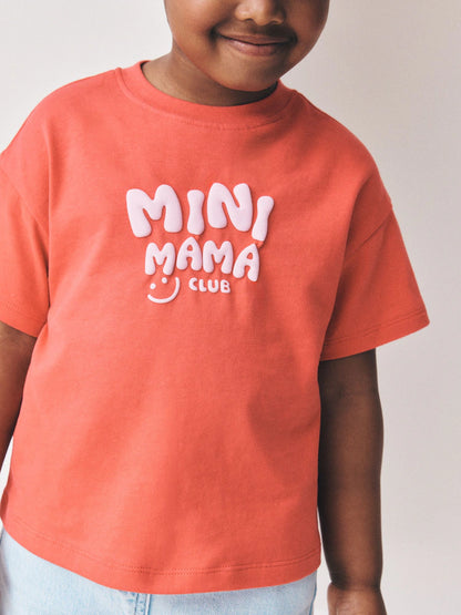 |Girl| Camiseta Rosa Vibrante Com Slogan "Mamãe" (3 meses a 7 anos)