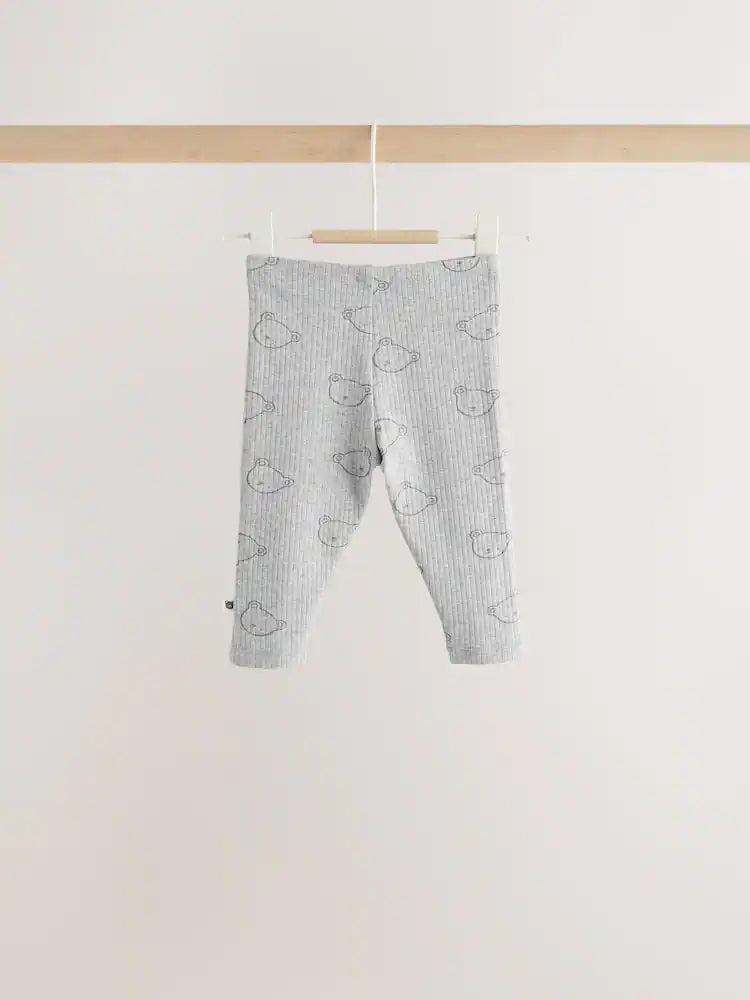 |BabyBoy| Conjunto de Blusa e Legging para Bebê com Estampa Delicada de Urso – Branco/Cinza (0 meses a 2 anos)