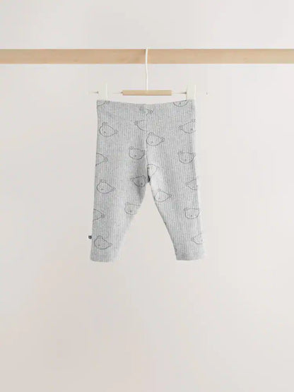 |BabyBoy| Conjunto de Blusa e Legging para Bebê com Estampa Delicada de Urso – Branco/Cinza (0 meses a 2 anos)