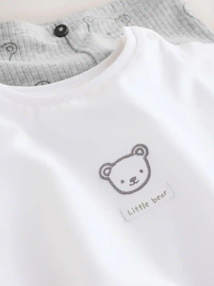 |BabyBoy| Conjunto de Blusa e Legging para Bebê com Estampa Delicada de Urso – Branco/Cinza (0 meses a 2 anos)