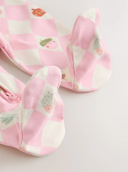 |BabyGirl| Kit com 3 Macacões de Bebê Verde-Sálvia com Estampa de Bolotas e Zíper Bidirecional (0 a 3 anos)