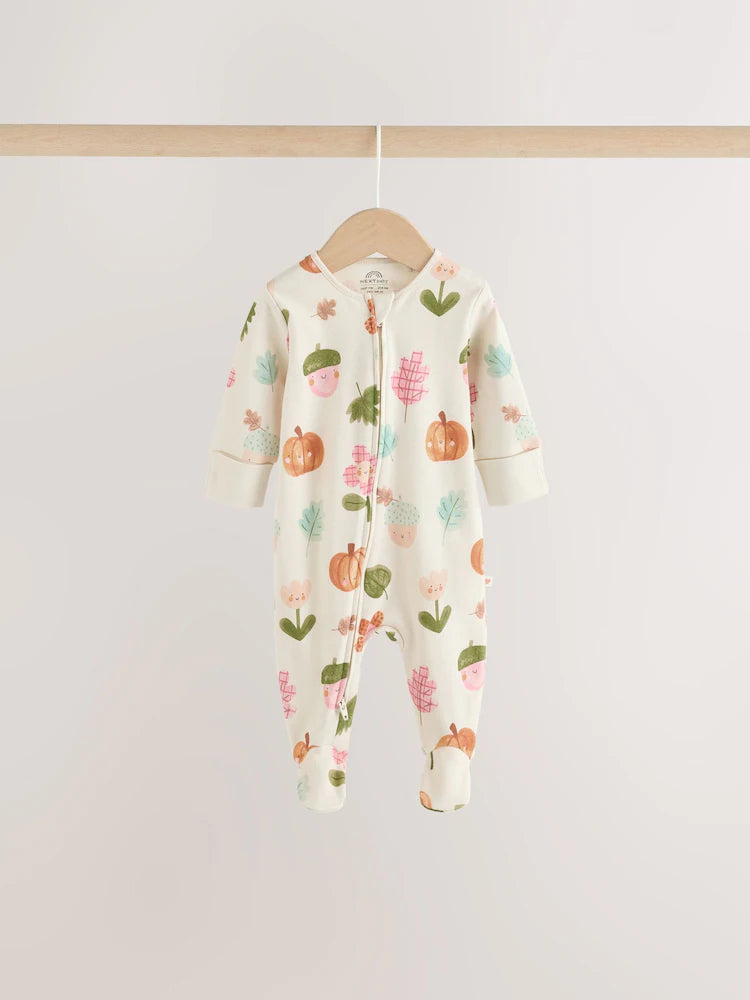 |BabyGirl| Kit com 3 Macacões de Bebê Verde-Sálvia com Estampa de Bolotas e Zíper Bidirecional (0 a 3 anos)