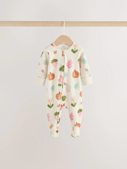 |BabyGirl| Kit com 3 Macacões de Bebê Verde-Sálvia com Estampa de Bolotas e Zíper Bidirecional (0 a 3 anos)