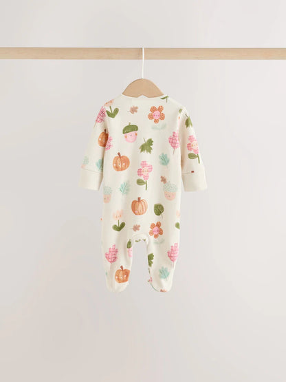 |BabyGirl| Kit com 3 Macacões de Bebê Verde-Sálvia com Estampa de Bolotas e Zíper Bidirecional (0 a 3 anos)