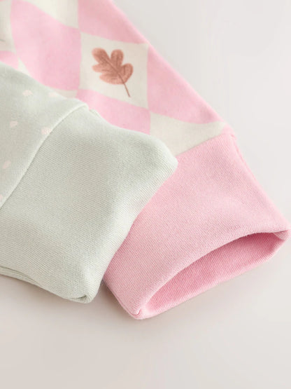|BabyGirl| Kit com 3 Macacões de Bebê Verde-Sálvia com Estampa de Bolotas e Zíper Bidirecional (0 a 3 anos)
