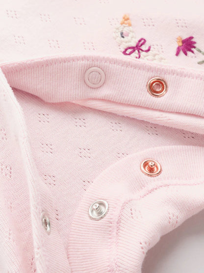|BabyGirl| Kit com 3 Macacões de Bebê com Estampa Floral e de Coelhinho (Rosa) (0 meses a 2 anos)