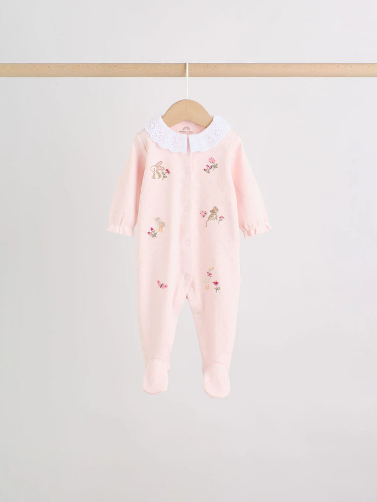 |BabyGirl| Kit com 3 Macacões de Bebê com Estampa Floral e de Coelhinho (Rosa) (0 meses a 2 anos)
