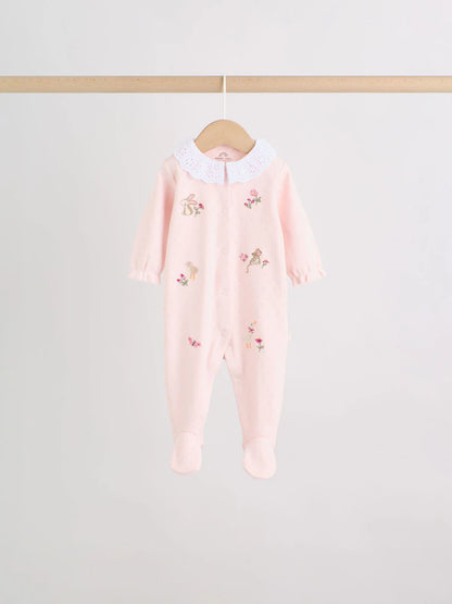 |BabyGirl| Kit com 3 Macacões de Bebê com Estampa Floral e de Coelhinho (Rosa) (0 meses a 2 anos)