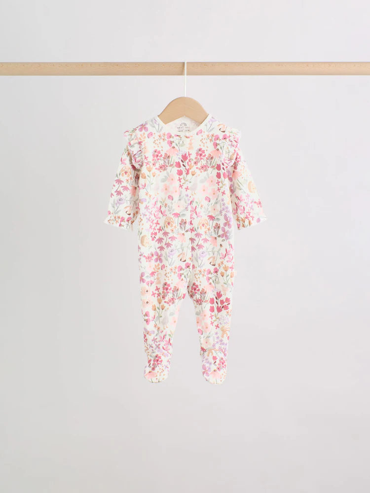 |BabyGirl| Kit com 3 Macacões de Bebê com Estampa Floral e de Coelhinho (Rosa) (0 meses a 2 anos)