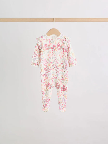 |BabyGirl| Kit com 3 Macacões de Bebê com Estampa Floral e de Coelhinho (Rosa) (0 meses a 2 anos)