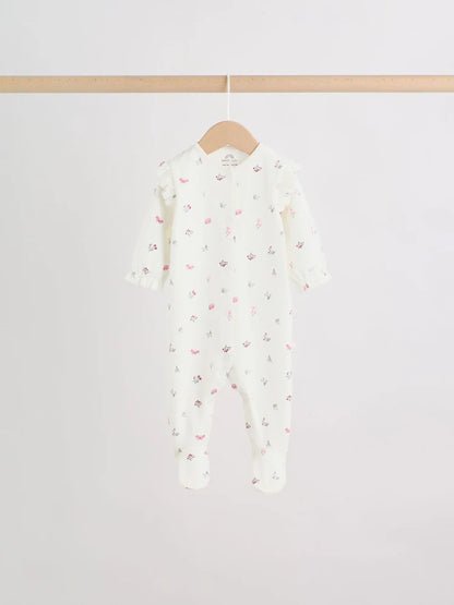 |BabyGirl| Kit com 3 Macacões de Bebê com Estampa Floral e de Coelhinho (Rosa) (0 meses a 2 anos)