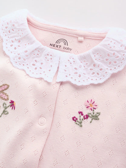 |BabyGirl| Kit com 3 Macacões de Bebê com Estampa Floral e de Coelhinho (Rosa) (0 meses a 2 anos)