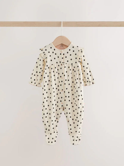 |BabyGirl| Kit com 3 Macacões de Bebê Creme e Rosa de Poá (0 meses a 2 anos)