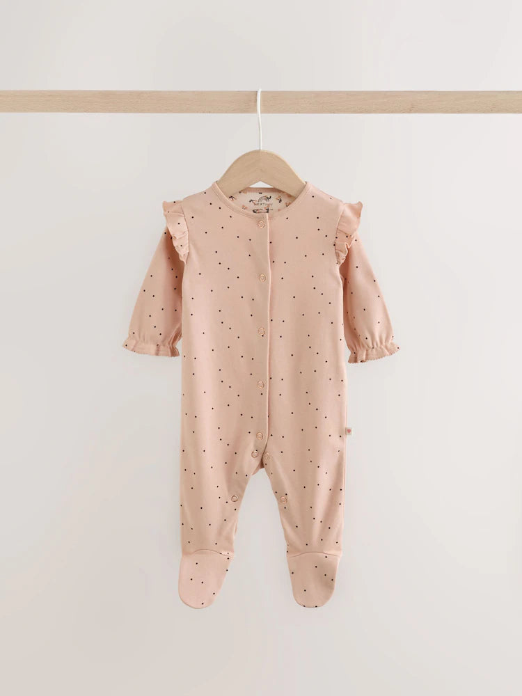 |BabyGirl| Kit com 3 Macacões de Bebê Creme e Rosa de Poá (0 meses a 2 anos)