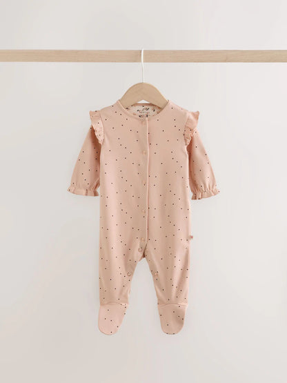 |BabyGirl| Kit com 3 Macacões de Bebê Creme e Rosa de Poá (0 meses a 2 anos)