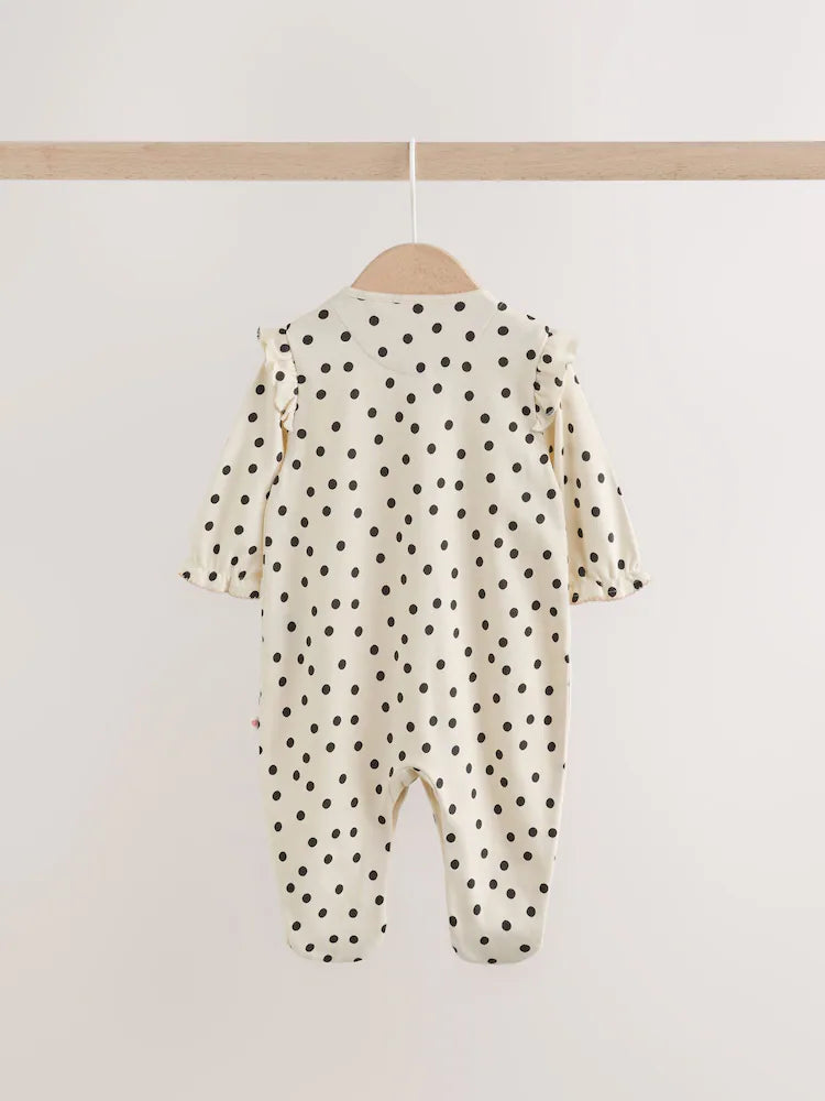 |BabyGirl| Kit com 3 Macacões de Bebê Creme e Rosa de Poá (0 meses a 2 anos)