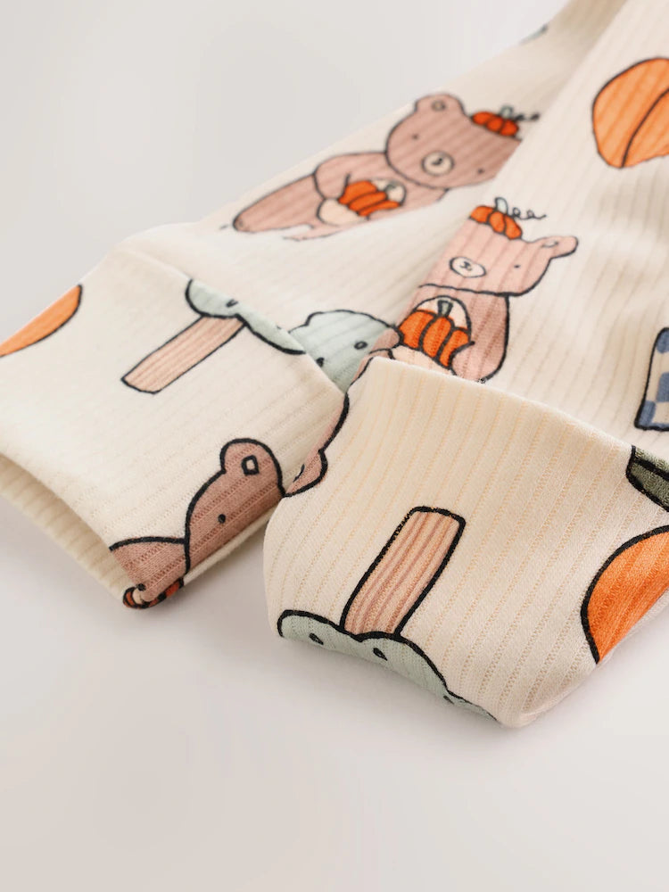 |BabyBoy| Kit com 3 Macacões de Bebê Verde-Sálvia com Estampa de Abóbora (0 meses a 2 anos)