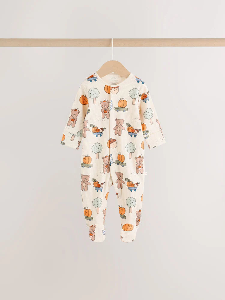 |BabyBoy| Kit com 3 Macacões de Bebê Verde-Sálvia com Estampa de Abóbora (0 meses a 2 anos)