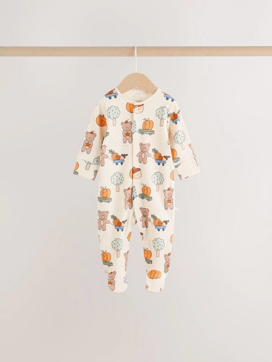 |BabyBoy| Kit com 3 Macacões de Bebê Verde-Sálvia com Estampa de Abóbora (0 meses a 2 anos)