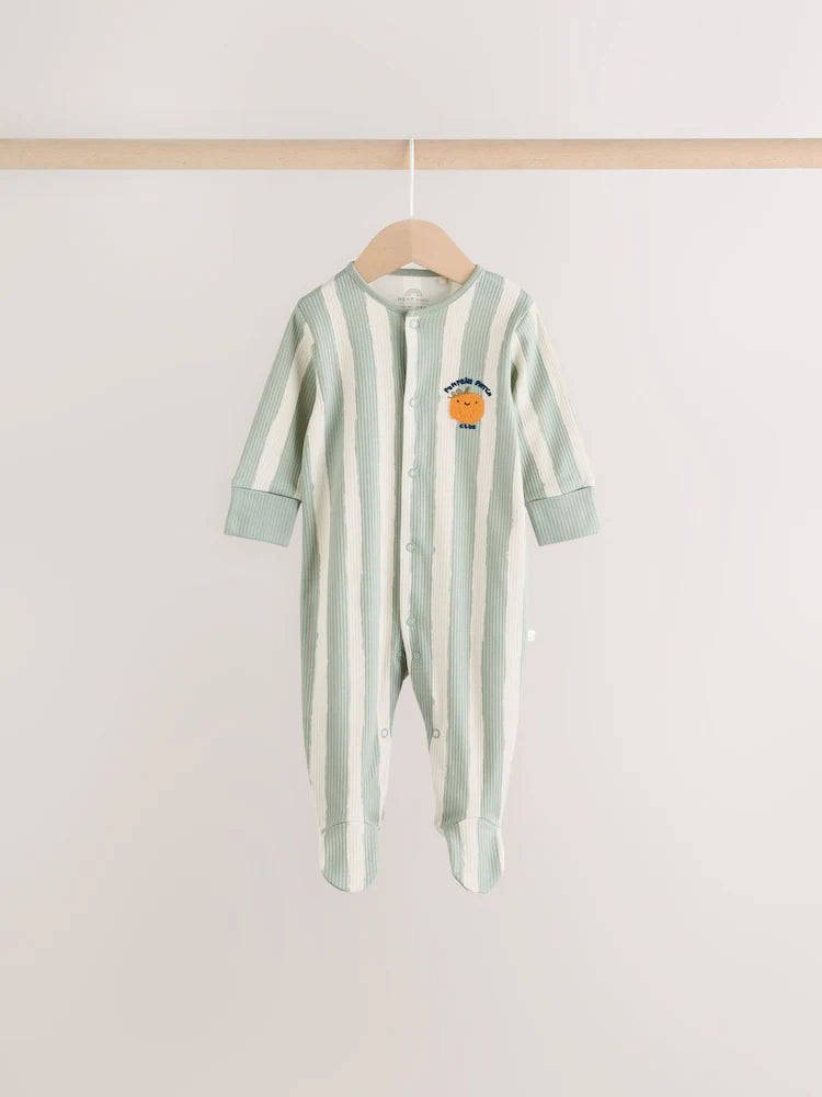 |BabyBoy| Kit com 3 Macacões de Bebê Verde-Sálvia com Estampa de Abóbora (0 meses a 2 anos)