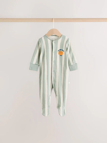 |BabyBoy| Kit com 3 Macacões de Bebê Verde-Sálvia com Estampa de Abóbora (0 meses a 2 anos)