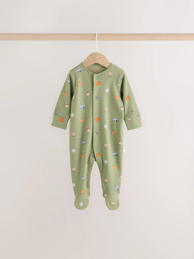 |BabyBoy| Kit com 3 Macacões de Bebê Verde-Sálvia com Estampa de Abóbora (0 meses a 2 anos)