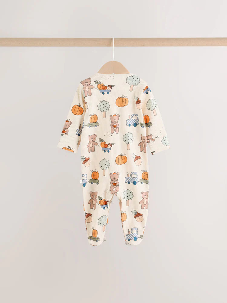 |BabyBoy| Kit com 3 Macacões de Bebê Verde-Sálvia com Estampa de Abóbora (0 meses a 2 anos)