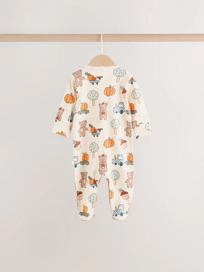 |BabyBoy| Kit com 3 Macacões de Bebê Verde-Sálvia com Estampa de Abóbora (0 meses a 2 anos)