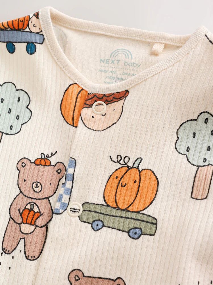 |BabyBoy| Kit com 3 Macacões de Bebê Verde-Sálvia com Estampa de Abóbora (0 meses a 2 anos)