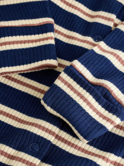 |BabyBoy| Kit Com 3 Macacões para Bebê Listrados Azul/Marrom (0 meses a 2 anos)