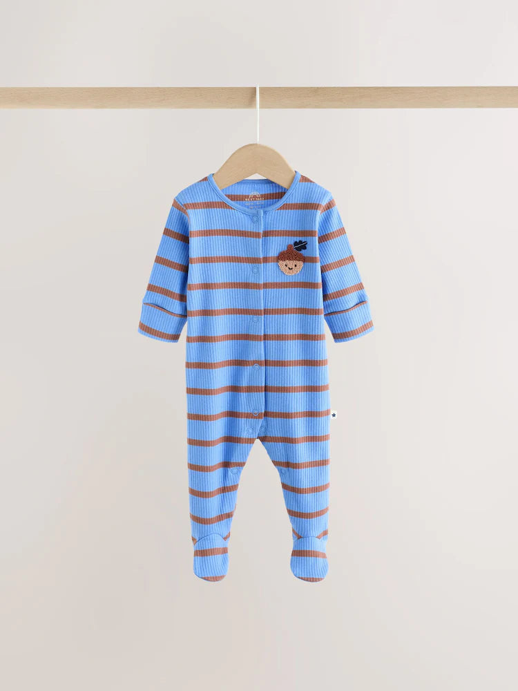 |BabyBoy| Kit Com 3 Macacões para Bebê Listrados Azul/Marrom (0 meses a 2 anos)