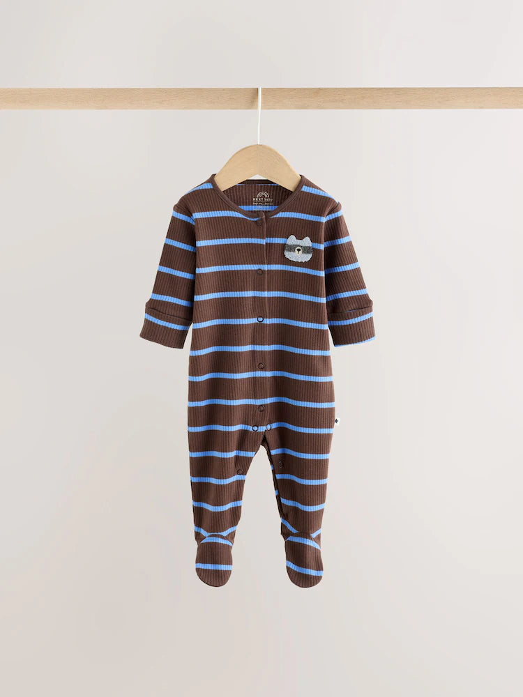 |BabyBoy| Kit Com 3 Macacões para Bebê Listrados Azul/Marrom (0 meses a 2 anos)