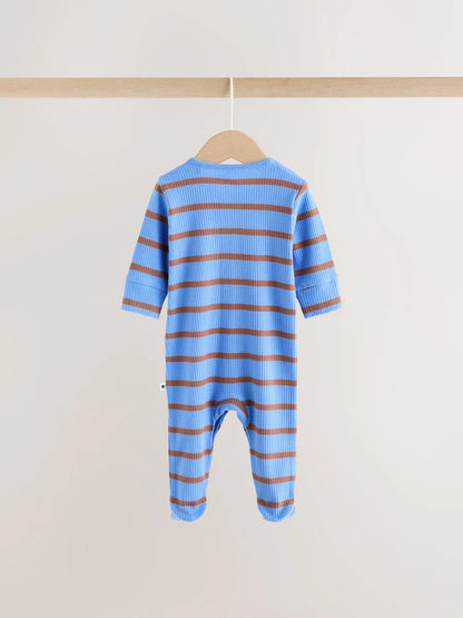 |BabyBoy| Kit Com 3 Macacões para Bebê Listrados Azul/Marrom (0 meses a 2 anos)