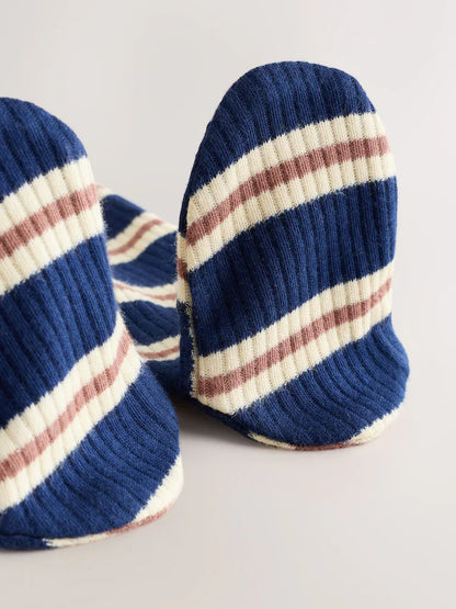 |BabyBoy| Kit Com 3 Macacões para Bebê Listrados Azul/Marrom (0 meses a 2 anos)