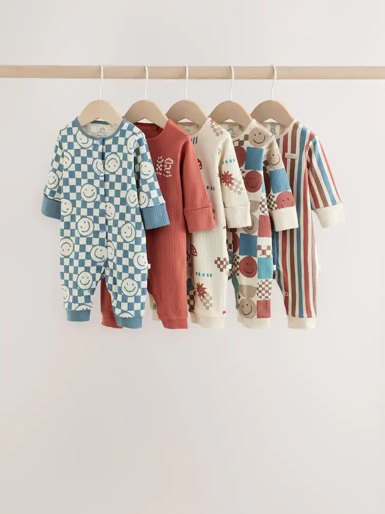 |BabyBoy| Pacote Com 5 Macacões Estampados Para Bebê (Azul/Vermelho) (0 meses a 3 anos)