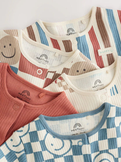 |BabyBoy| Pacote Com 5 Macacões Estampados Para Bebê (Azul/Vermelho) (0 meses a 3 anos)