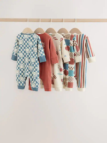 |BabyBoy| Pacote Com 5 Macacões Estampados Para Bebê (Azul/Vermelho) (0 meses a 3 anos)