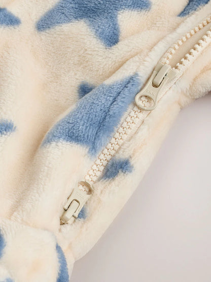|BabyBoy| Macacão de Bebê em Fleece – Estampa de Estrelas (Azul/Neutro)