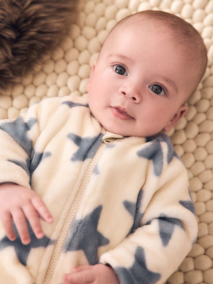 |BabyBoy| Macacão de Bebê em Fleece – Estampa de Estrelas (Azul/Neutro)
