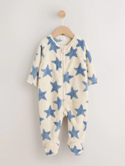 |BabyBoy| Macacão de Bebê em Fleece – Estampa de Estrelas (Azul/Neutro)
