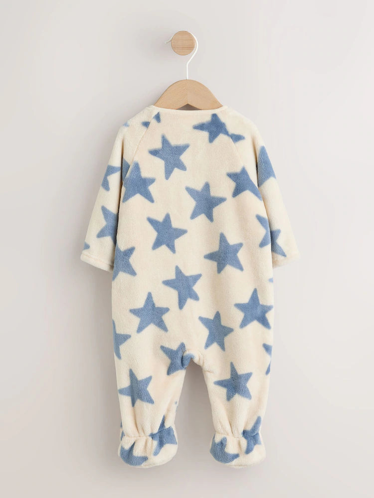|BabyBoy| Macacão de Bebê em Fleece – Estampa de Estrelas (Azul/Neutro)