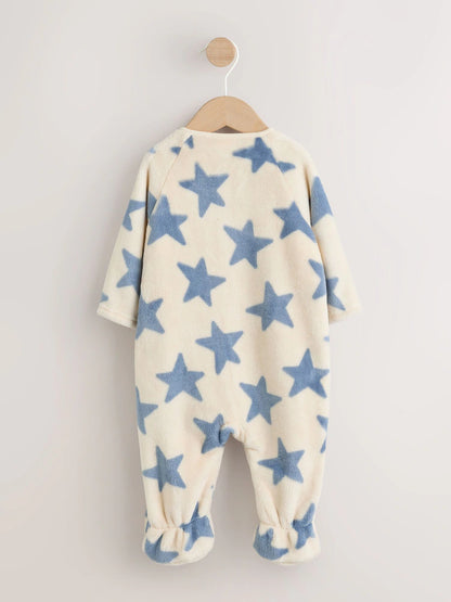 |BabyBoy| Macacão de Bebê em Fleece – Estampa de Estrelas (Azul/Neutro)