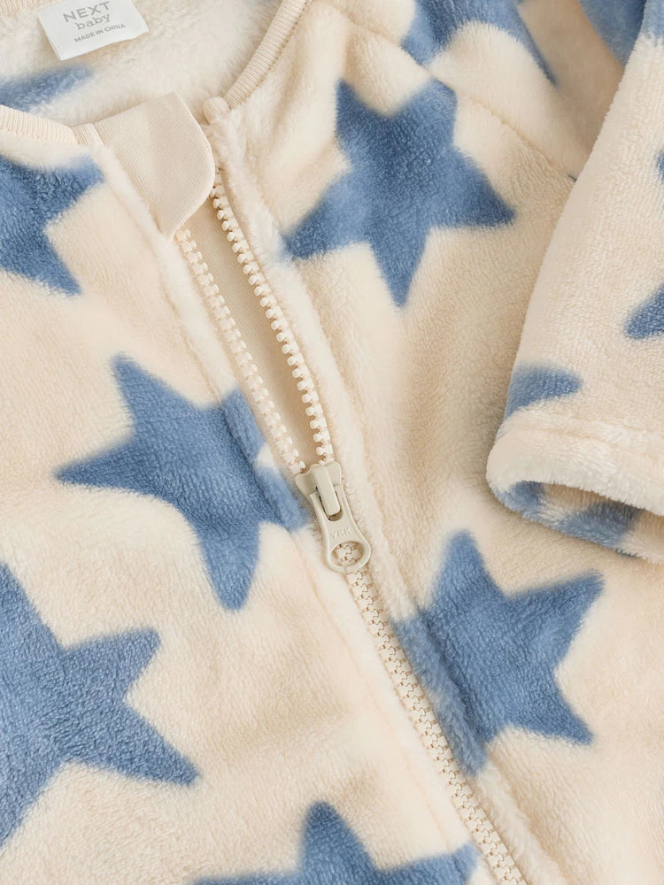 |BabyBoy| Macacão de Bebê em Fleece – Estampa de Estrelas (Azul/Neutro)