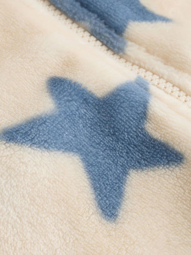 |BabyBoy| Macacão de Bebê em Fleece – Estampa de Estrelas (Azul/Neutro)