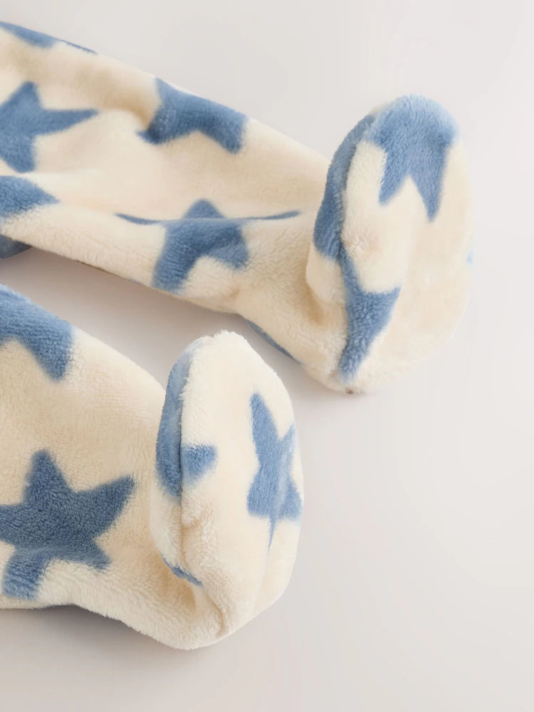 |BabyBoy| Macacão de Bebê em Fleece – Estampa de Estrelas (Azul/Neutro)