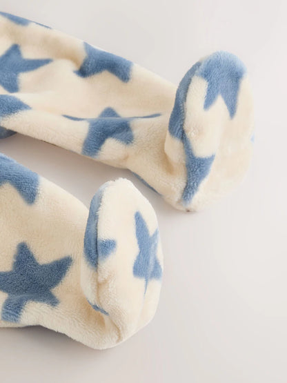 |BabyBoy| Macacão de Bebê em Fleece – Estampa de Estrelas (Azul/Neutro)