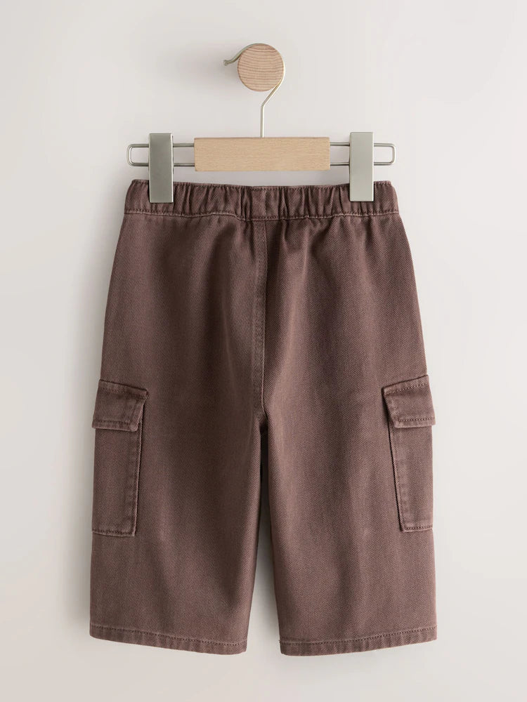 |Boy| Calça Cargo Marrom Lavada De Perna Larga (3 meses a 7 anos)